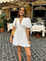 dresses : Robe Courte Femme Manches Bouffantes in van Seroa