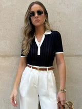 top blouses : Top Femme Polo Stylé Maille in van Seroa