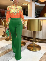 other : Pantalon Évasé Taille Haute Femme other Overig in Vert van Seroa