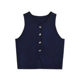 top blouses : Gilet sans Manche Femme Ajusté in Bleu marine van Seroa