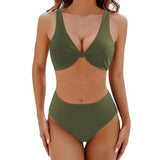 swimwear : Maillot de Bain Femme 2 Pièces Taille Haute Twisté - Bikini in Jaune vert van Seroa