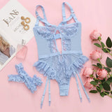 other : Ensemble Lingerie Femme en Lin et Dentelle - Confortable et Élégant in Bleu van Seroa