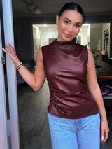 top blouses : Débardeur Femme sans Manches Vintage Cuir Ajustée in van Seroa