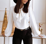 top blouses : Blouse Femme Élégant Nœud in Blanc van Seroa