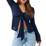 top blouses : Top Femme Manches Longues in Bleu foncé van Seroa