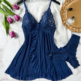 other : Ensemble Femme Lin Sous Vêtement Dentelle Floral in Bleu van Seroa