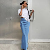 skirts : Jupe Maxi en Satin avec Taille Haute Femme in Bleu van Seroa