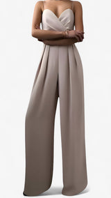 Combinaison élégante femme à bretelles fines et pantalon palazzo doux