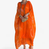 Dresses : Maxi Robe Femme Effet Marbre Élégante - Robe Longue d'Été Unique in Orange van Seroa