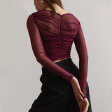 top blouses : Top croisé en tulle, Manches Longues et Ajusté Femme in van Seroa