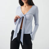 top blouses : Top Femme Manches Longues in Bleu clair van Seroa