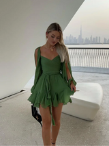 dresses : Mini Robe Femme Manches Longues Vert in van Seroa