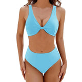 swimwear : Maillot de Bain Femme 2 Pièces Taille Haute Twisté - Bikini in Bleu ciel van Seroa