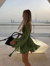 dresses : Mini Robe Femme Manches Longues Vert in van Seroa
