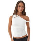 top blouses : Top Femme Denim Asymétrique in Blanc van Seroa