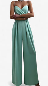 Combinaison élégante femme à bretelles fines et pantalon palazzo doux