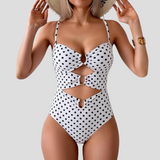 swimwear : Maillot de bain 1 pièce femme doré sexy, décolleté plongeant & in Pois Blancs van Seroa