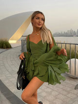 dresses : Mini Robe Femme Manches Longues Vert in L van Seroa