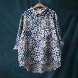 top blouses : Blouse Femme Chemise Lin Oversize Vintage in Bleu van Seroa
