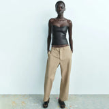 top blouses : Crop Top Femme Vintage Doré in Noir van Seroa