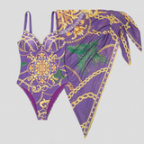 Swimwear : Maillot de Bain Une Pièce Femme Noir Col V, Bretelles Larges, Couverture Totale - S-XL in Violet van Seroa