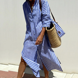dresses : Robe d'été femme en coton ample rayée décontractée in Bleu van Seroa
