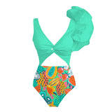 swimwear : Maillot de Bain à Découpes avec Volants et Design Asymétrique Femme in Vert van Seroa