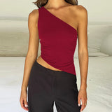 top blouses : Top Femme Haut Vert Asymétrique in Vin rouge van Seroa