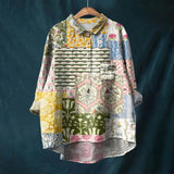 top blouses : Blouse Femme Chemise Lin Oversize Vintage in Jaune van Seroa