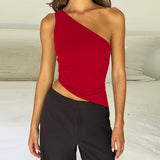 top blouses : Top Femme Haut Vert Asymétrique in Rouge van Seroa
