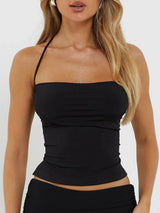 top blouses : Crop Top Femme Noir Fluide in van Seroa