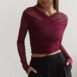 top blouses : Top croisé en tulle, Manches Longues et Ajusté Femme in van Seroa
