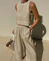 other : Ensemble lin femme décontracté 2 pièces, pantalon large et top élégant in van Seroa