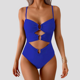 swimwear : Maillot de bain 1 pièce femme doré sexy, décolleté plongeant & in Bleue van Seroa