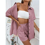 dresses : Short Femme Décontracté Ensemble Boutons in Rose van Seroa
