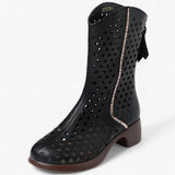 Shoes : Bottes Femme Cuir Perforées Véritable in Nera van Seroa