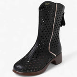 Shoes : Bottes perforées en cuir véritable mi-mollet respirantes Femme in Néra van Seroa