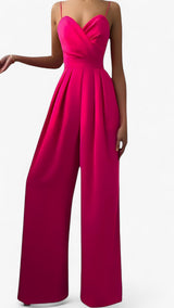 Combinaison élégante femme à bretelles fines et pantalon palazzo doux
