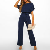 dresses : Combinaison Femme Fluide Élégante Ceinturée Large Parfaite in Bleu marine van Seroa