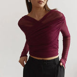 top blouses : Top croisé en tulle, Manches Longues et Ajusté Femme in van Seroa