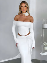 dresses : Ensemble Femme Maxi Élastique Épaules in Blanc van Seroa