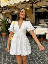 dresses : Robe Courte Femme Manches Bouffantes in van Seroa