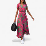 Dresses : Robe Élégante Femme Nery avec Col en V Profond, Robe de Soirée d'Été Décontractée in Rose van Seroa