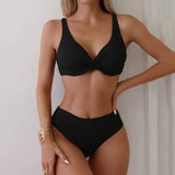 swimwear : Maillot de Bain Femme 2 Pièces Taille Haute Twisté - Bikini in Noir van Seroa