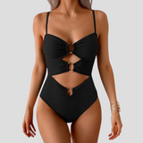 swimwear : Maillot de bain 1 pièce femme doré sexy, décolleté plongeant & in Noir van Seroa