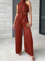 dresses : Pantalon Fluide Femme Jean Taille Haute Élégant Drapé in Rouge van Seroa