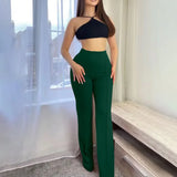 other : Pantalon Évasé Taille Haute Femme other Overig in Vert foncé van Seroa