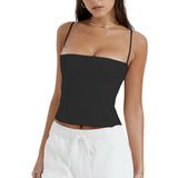 top blouses : Bustier Crop Top Vintage avec Bretelles Fines Femme in Noir van Seroa