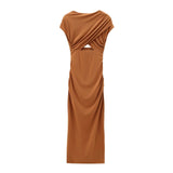 dresses : Robe Cocktail Femme Drapé in Rouge coral van Seroa