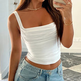 top blouses : Top Femme Asymétrique Haut Court in Blanc van Seroa